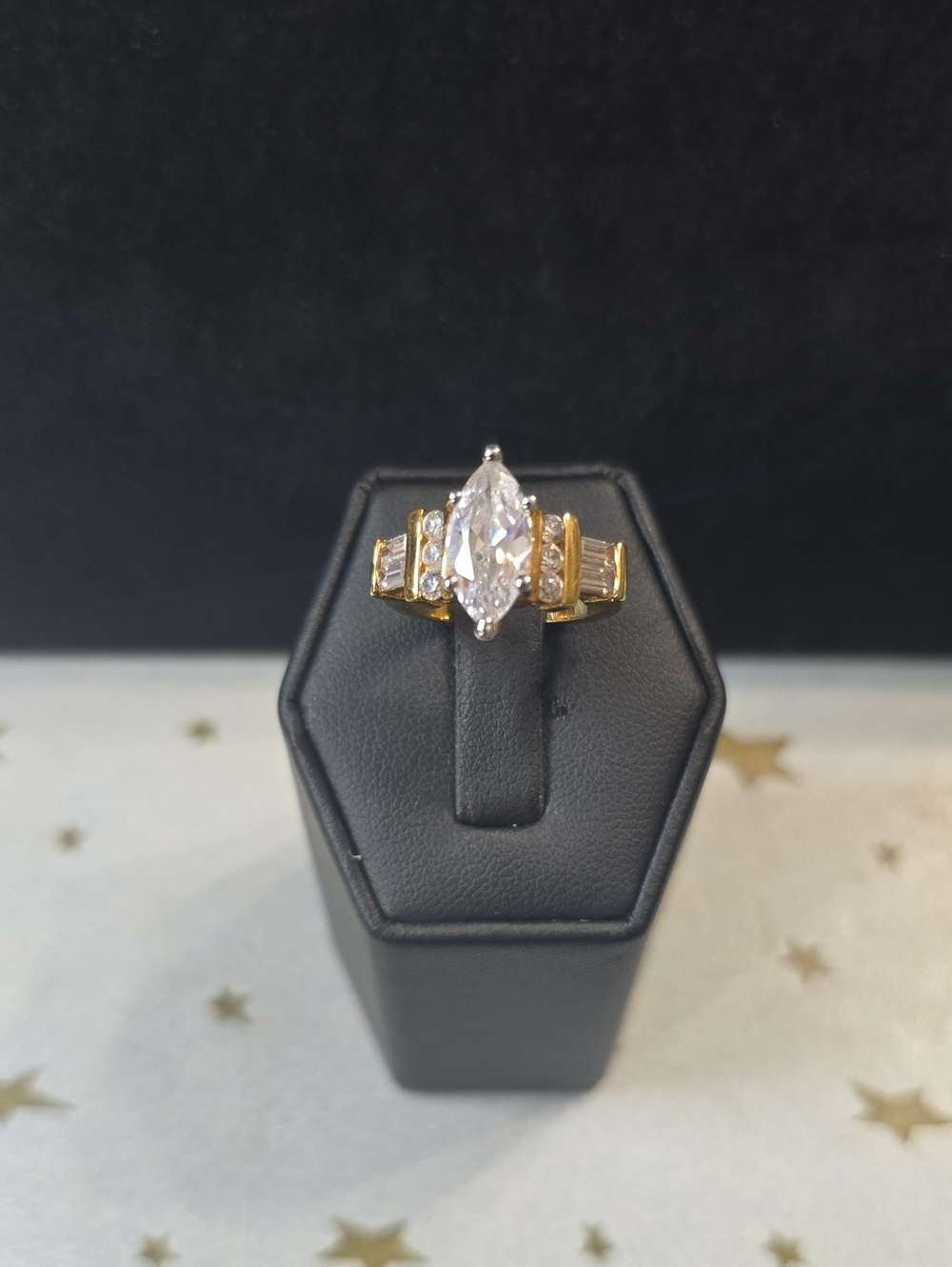 Gold-Plated Marquise CZ Engagement Style Ring Size 5